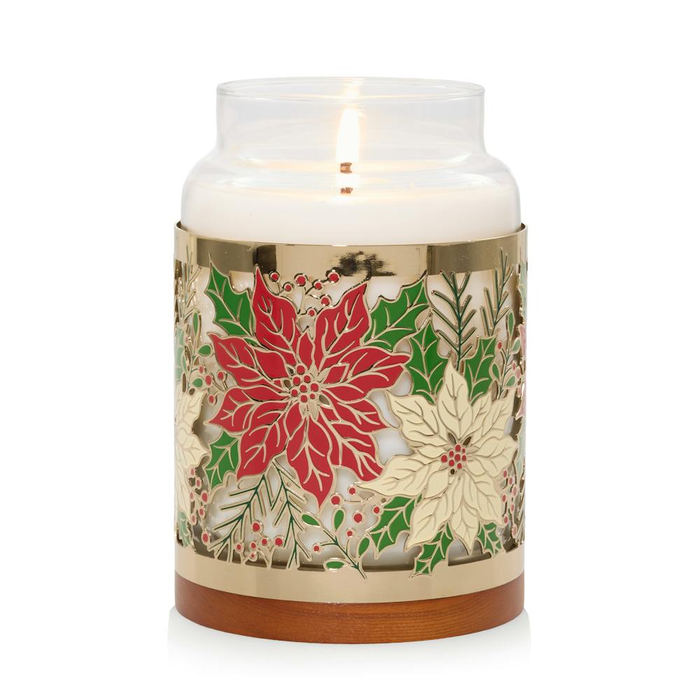 Metal Poinsettia Jar Candle Holder